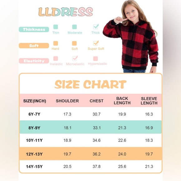 Girls Red & Black Sherpa Fleece Hooded Pullover Sweatshirt, Sz 14-15 - Picture 3 of 6